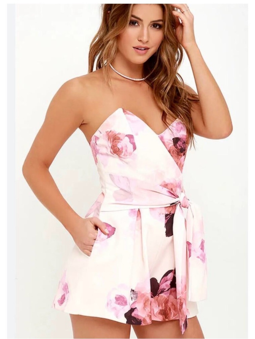 Keepsake Get Free Pink Floral Strapless Romper